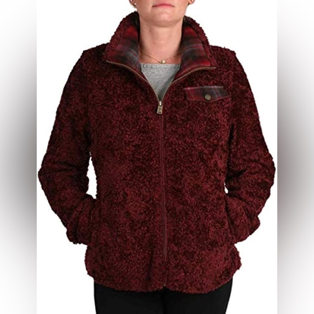 PENDLETON Sherpa Teddy Full Zip Jacket Fleece Coat Sweater in Burgundy Maroon